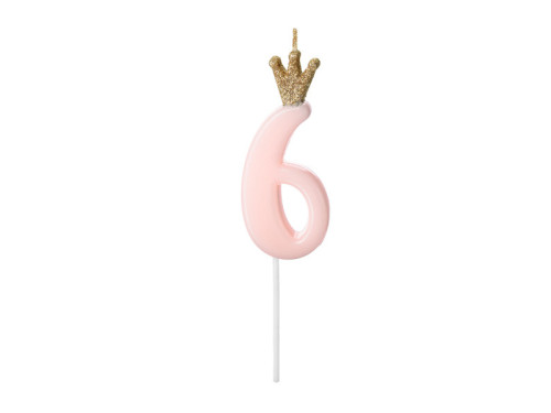 Birthday candle, number 6 - light pink
