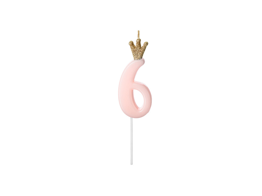 Birthday candle, number 6 - light pink