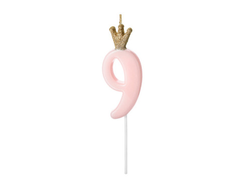 Birthday candle, number 9 - light pink