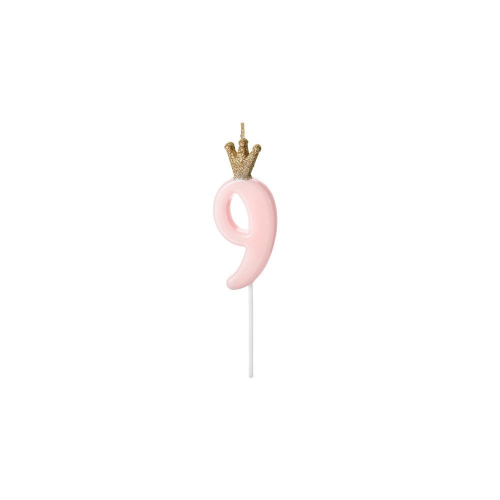 Birthday candle, number 9 - light pink