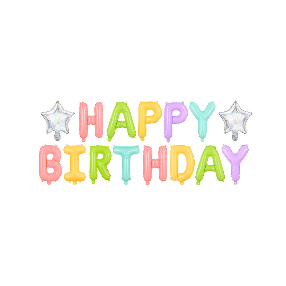 Balon foliowy Happy Birthday - kolorowy, 395 x 35 cm