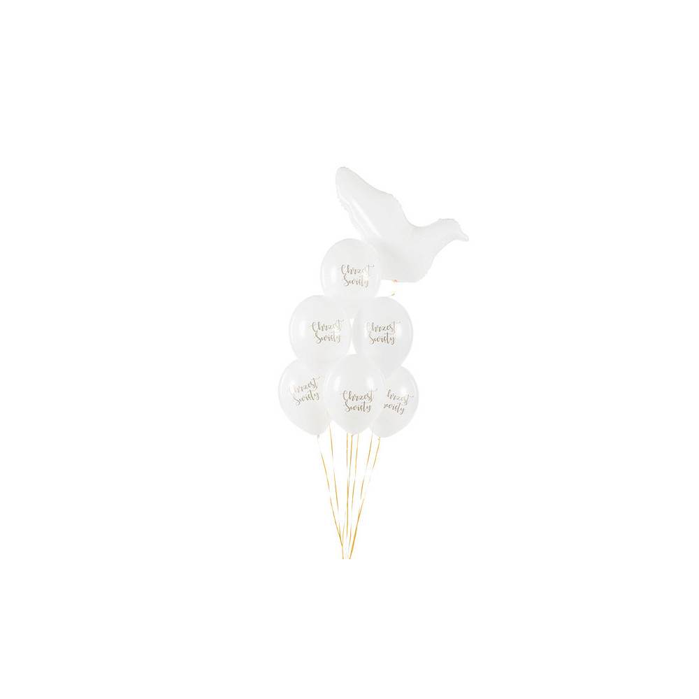 Latex balloons Holy Baptism - white, 30 cm, 6 pcs