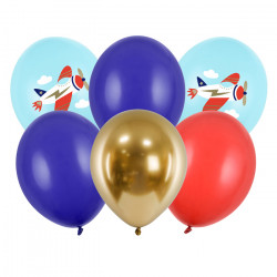 Balony lateksowe Samolot - kolorowe, 30 cm, 6 szt.
