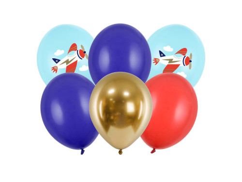 Balony lateksowe Samolot - kolorowe, 30 cm, 6 szt.