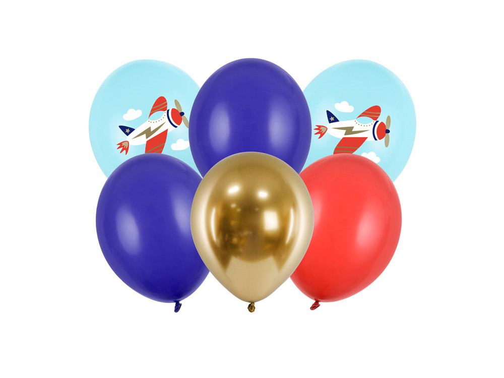Balony lateksowe Samolot - kolorowe, 30 cm, 6 szt.