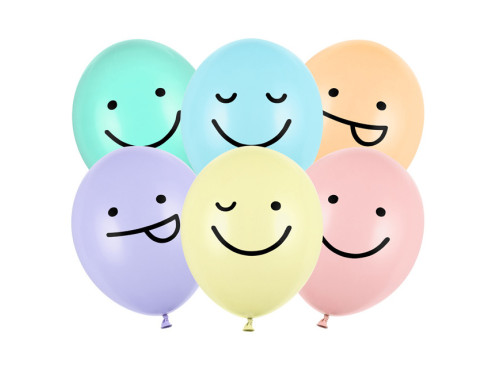 Latex balloons Smiley Faces - pastel, 30 cm, 6 pcs