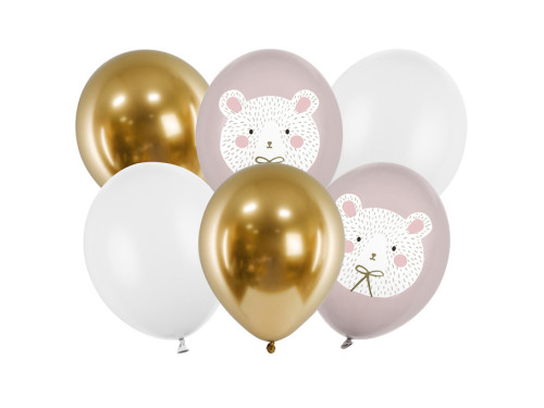 Balony lateksowe Miś polarny - pastelowe, 30 cm, 6 szt.