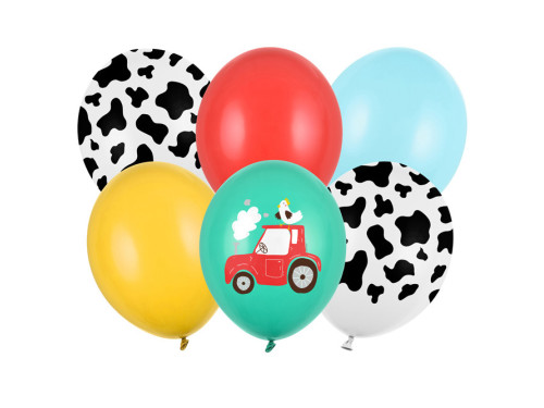 Balony lateksowe Farma - kolorowe, 30 cm, 6 szt.