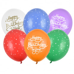 Latex balloons Happy Birthday To You - colorful, 30 cm, 6 pcs