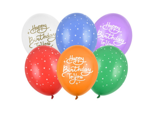 Latex balloons Happy Birthday To You - colorful, 30 cm, 6 pcs