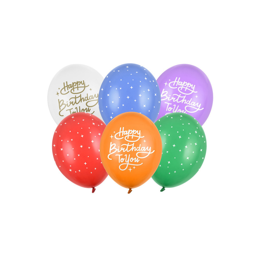 Balony lateksowe Happy Birthday To You - kolorowe, 30 cm, 6 szt.