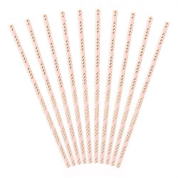 Paper straws - pink and gold, 19,5 cm, 10 pcs.