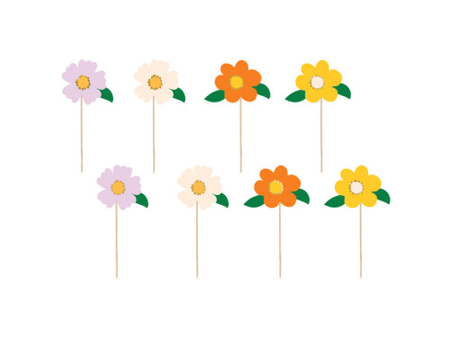Cake toppers, Flowers - colorful, 8 pcs.