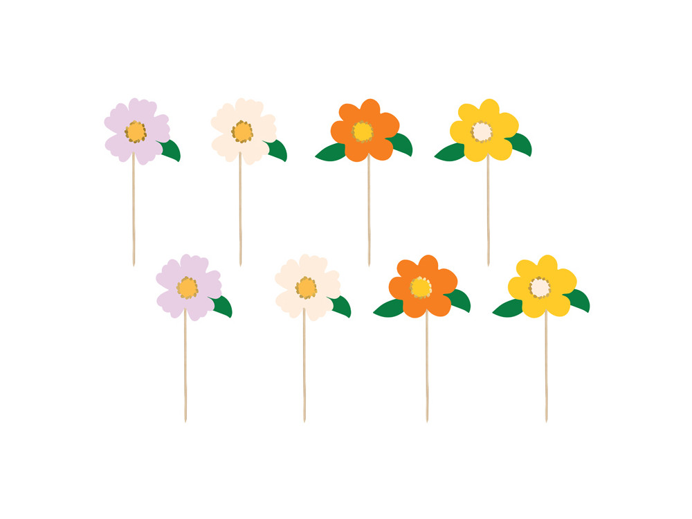 Cake toppers, Flowers - colorful, 8 pcs.