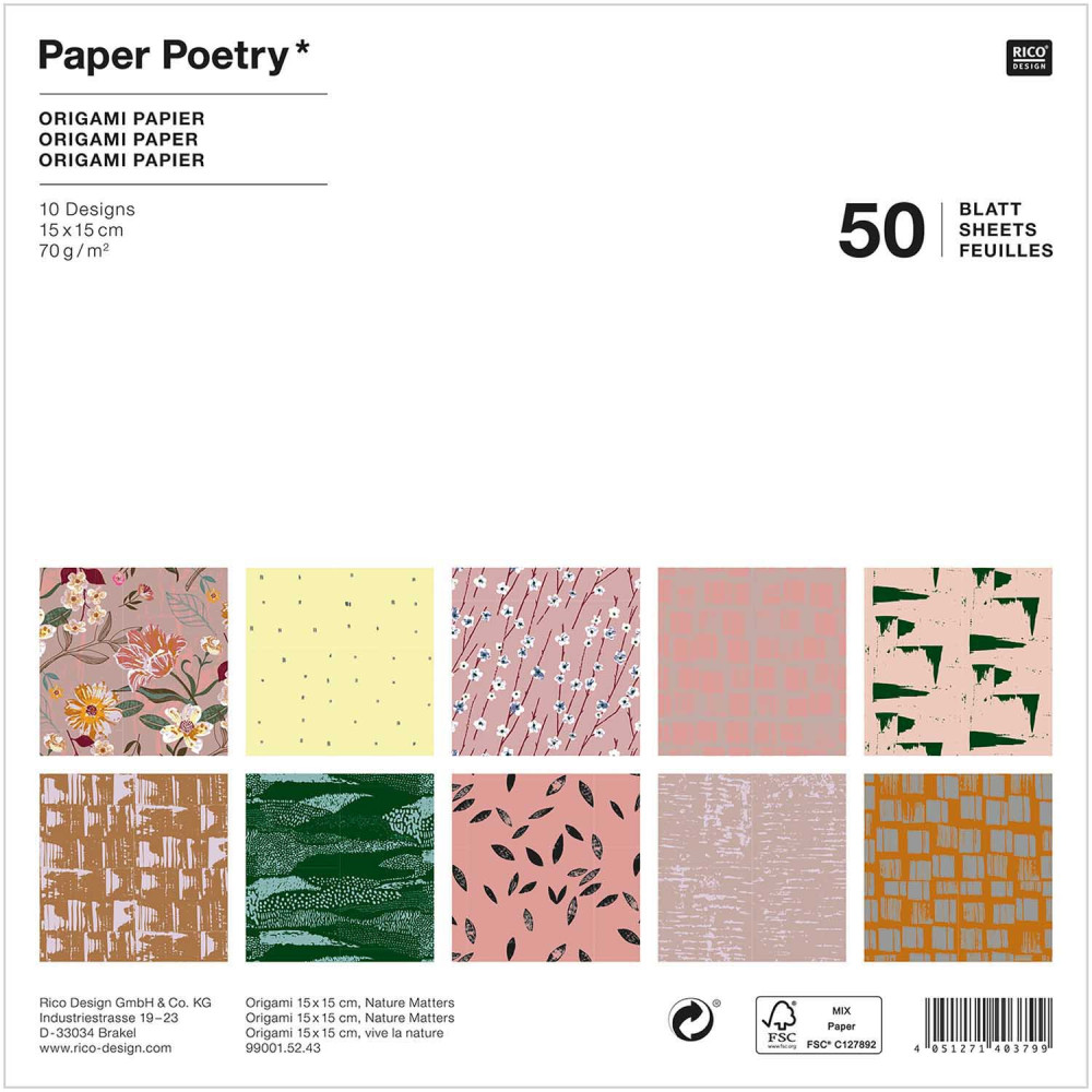 Origami paper Nature Matters - Paper Poetry - 70 g, 50 sheets