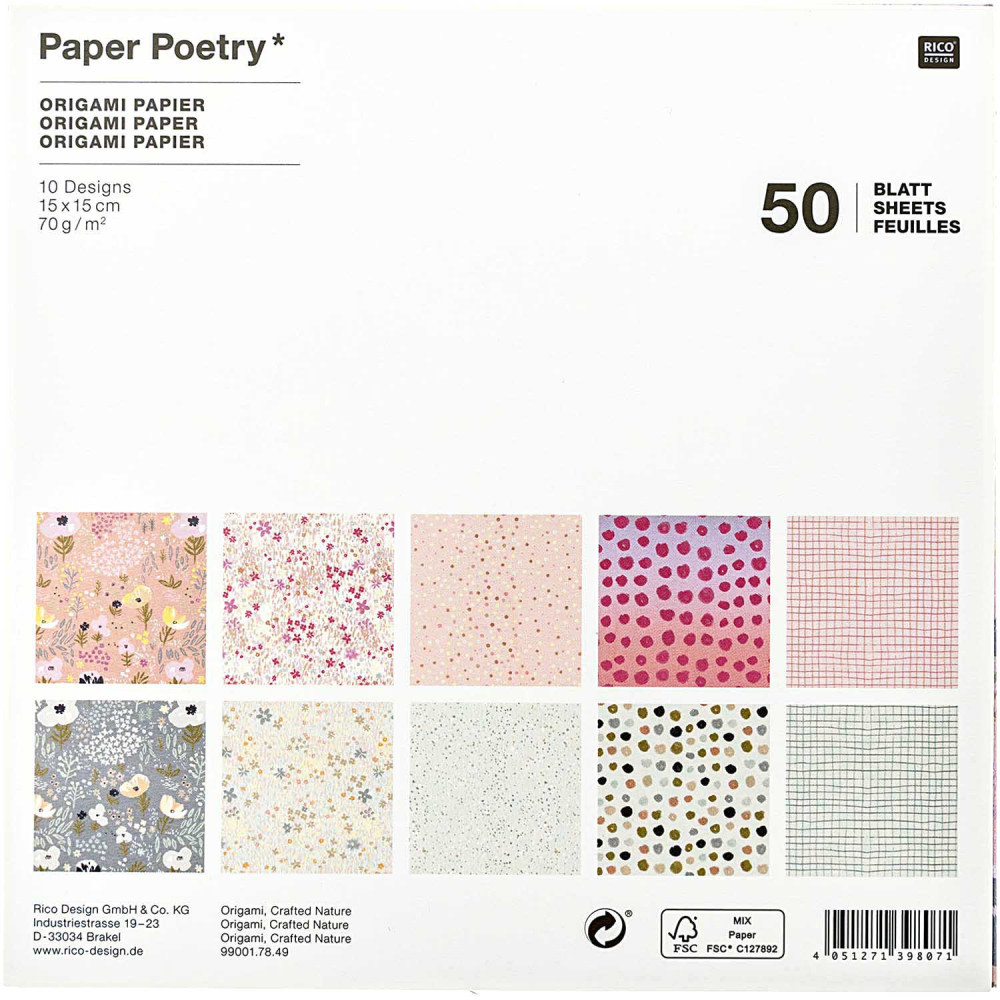 Origami paper Crafted Nature - Paper Poetry - 70 g, 50 sheets