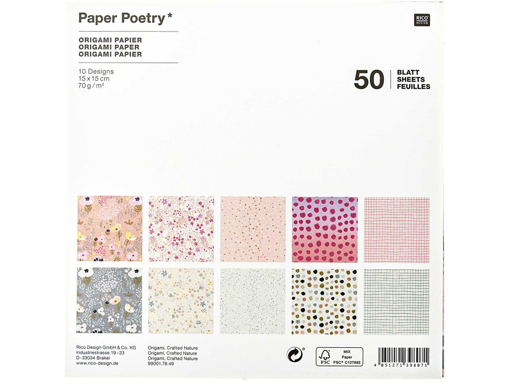 Papier origami Crafted Nature - Paper Poetry - 70 g, 50 ark.