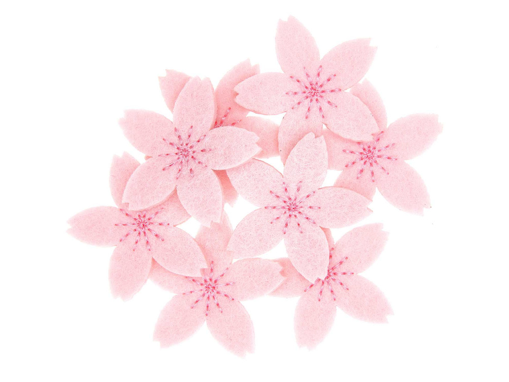 Kwiaty filcowe, haftowane Cherry Blossom - Rico Design - jasnoróżowe, 8 szt.