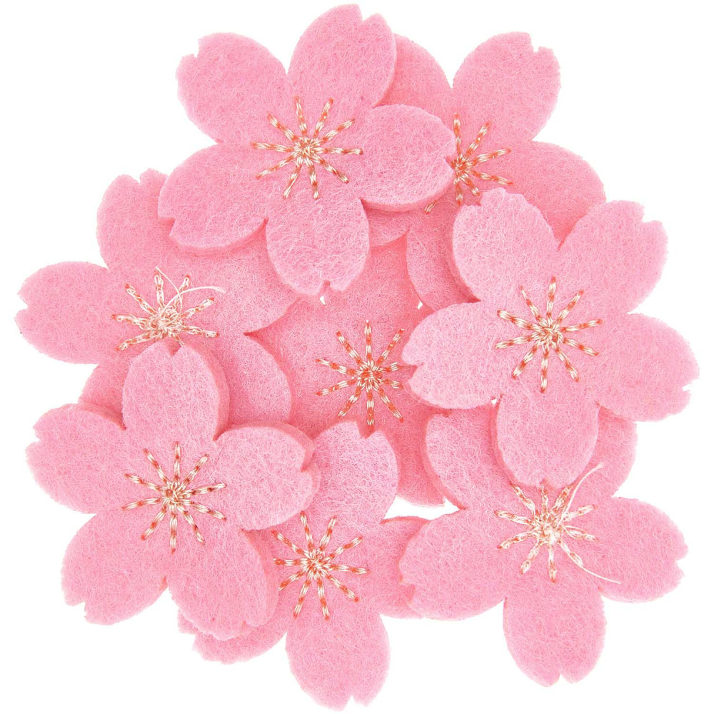 Kwiaty filcowe, haftowane Cherry Blossom - Rico Design - różowe, 8 szt.