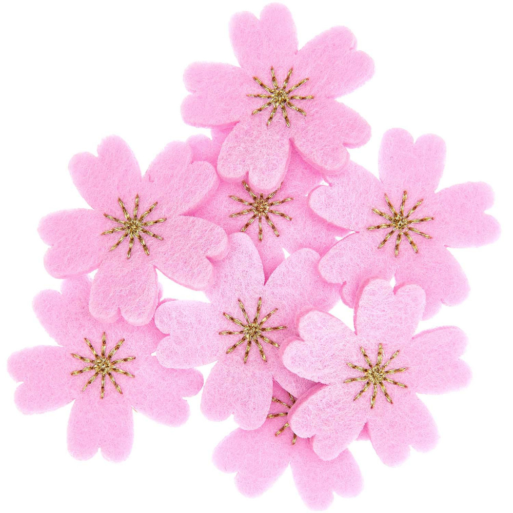 Kwiaty filcowe, haftowane Cherry Blossom - Rico Design - cukierkowy róż, 8 szt.