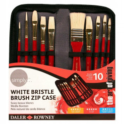 Set of natural, white bristle brushes in zip case - Daler Rowney - 10 pcs.