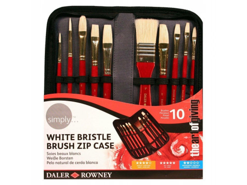Set of natural, white bristle brushes in zip case - Daler Rowney - 10 pcs.