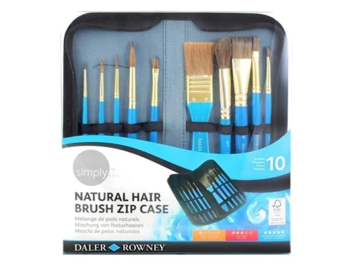 Zestaw pędzli naturalnych w piórniku - Daler Rowney - 10 szt.