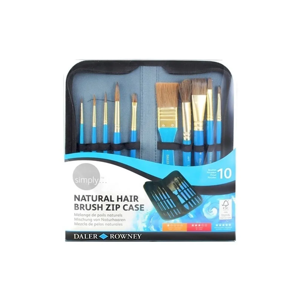 Set of natural brushes in zip case - Daler Rowney - 10 pcs.