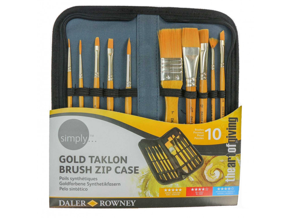 Zestaw pędzli syntetycznych w piórniku - Daler Rowney - 10 szt.