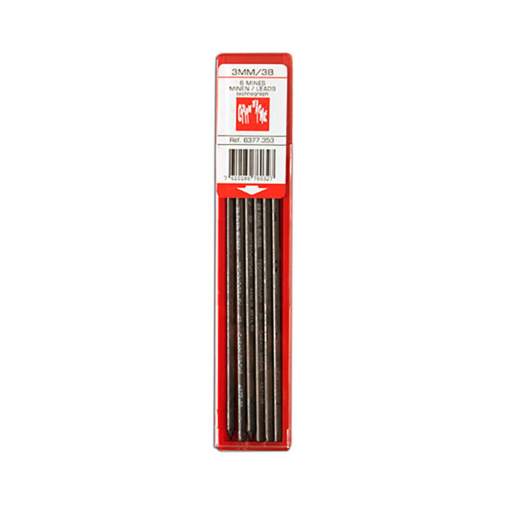Technograph pencil lead refills, 3 mm - Caran d'Ache - 3B, 6 pcs.