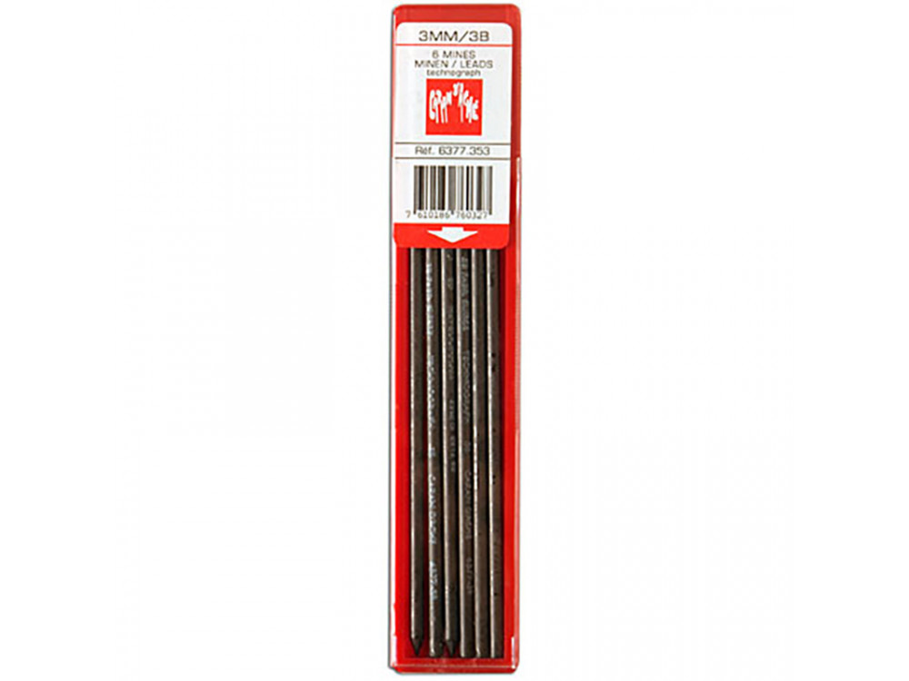 Technograph pencil lead refills, 3 mm - Caran d'Ache - 3B, 6 pcs.