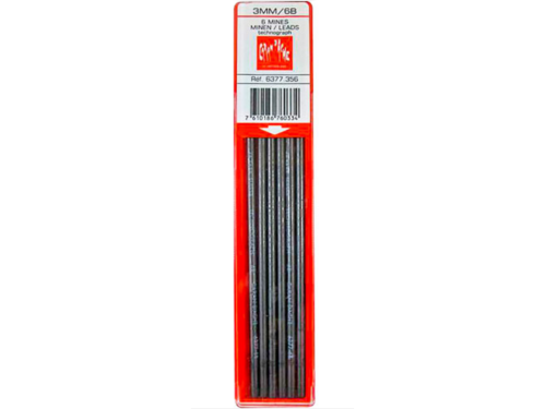Technograph pencil lead refills, 3 mm - Caran d'Ache - 6B, 6 pcs.