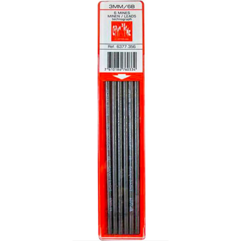 Technograph pencil lead refills, 3 mm - Caran d'Ache - 6B, 6 pcs.