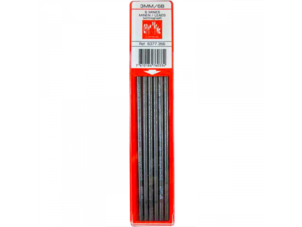 Wkłady grafitowe Technograph, 3 mm - Caran d'Ache - 6B, 6 szt.