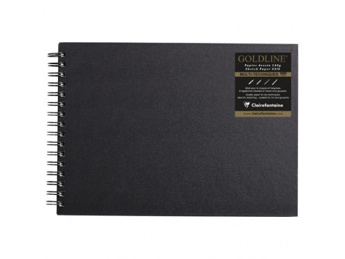 Szkicownik na spirali Goldline - Clairefontaine - czarny, poziomy, A4, 140 g, 64 ark.