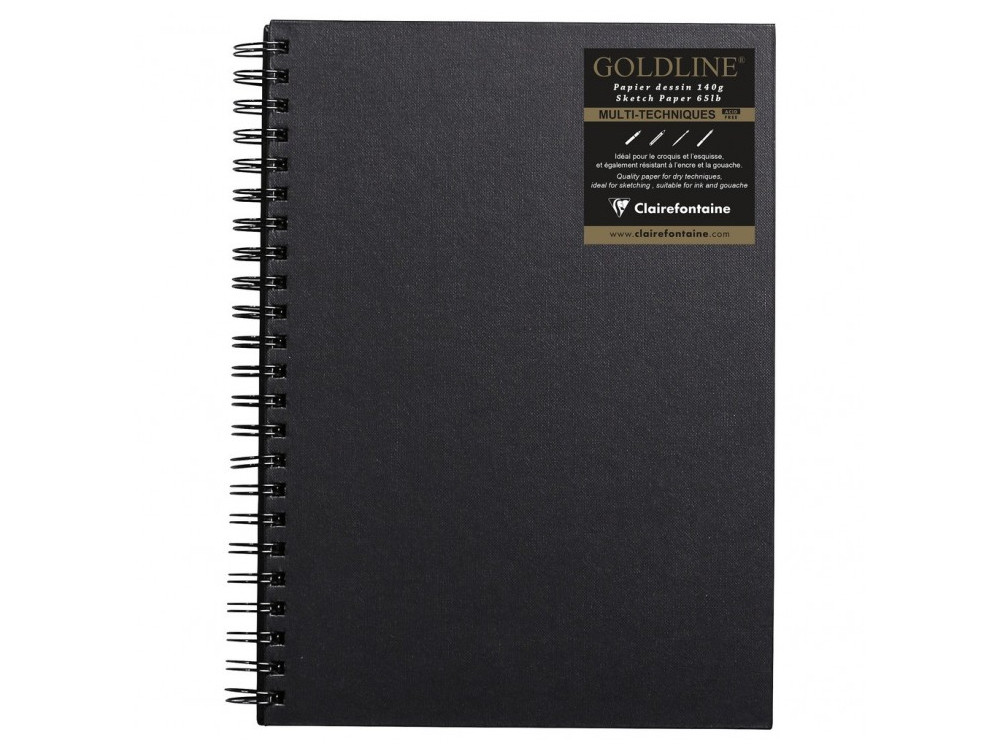 Goldline spiral sketchbook - Clairefontaine - black, vertical, A4, 140 g, 64 sheets