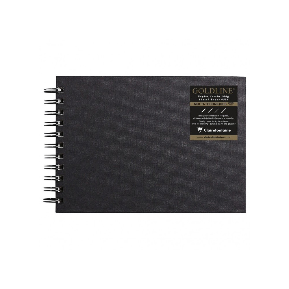Goldline spiral sketchbook - Clairefontaine - black, horizontal, A5, 140 g, 64 sheets