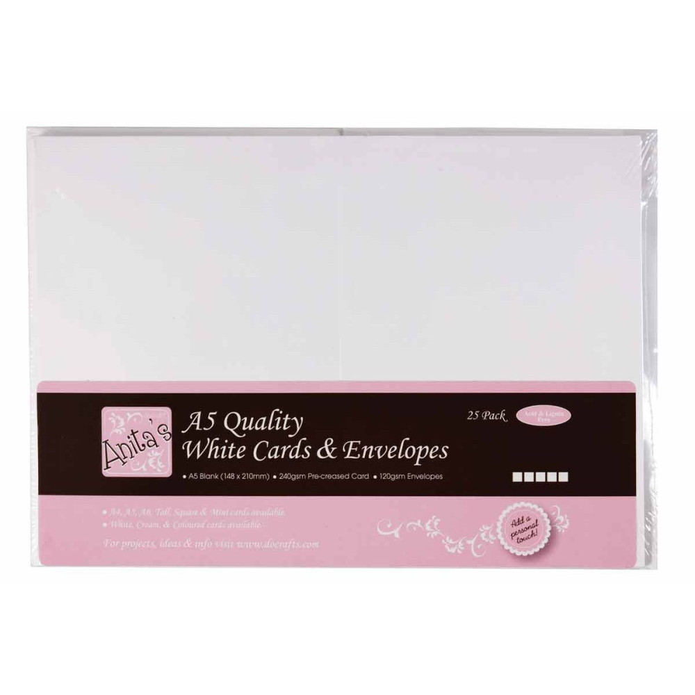 A5 Cards & Envelopes Set - Anita's - White, 25 pcs