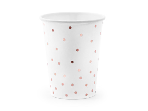 Paper cups with pink dots - white, 260 ml, 6 pcs.