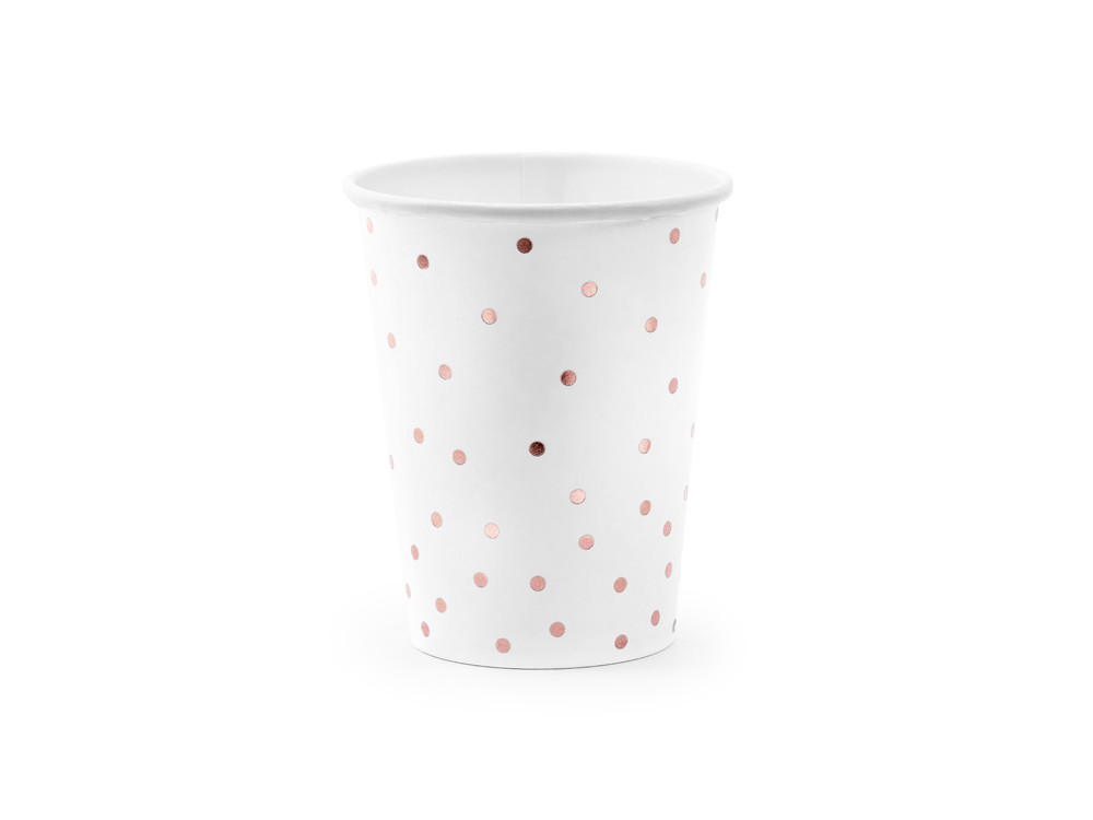Paper cups with pink dots - white, 260 ml, 6 pcs.