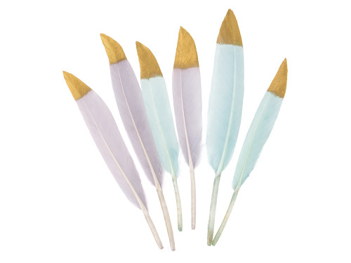 Decorative feathers, pastel - DpCraft - grey and mint, 6 pcs.