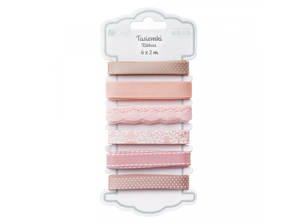 Decorative satine and rippe ribbons - DpCraft - Nudes, 6 pcs.