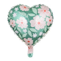 Balon foliowy Serce w kwiaty - zielony, 35 cm