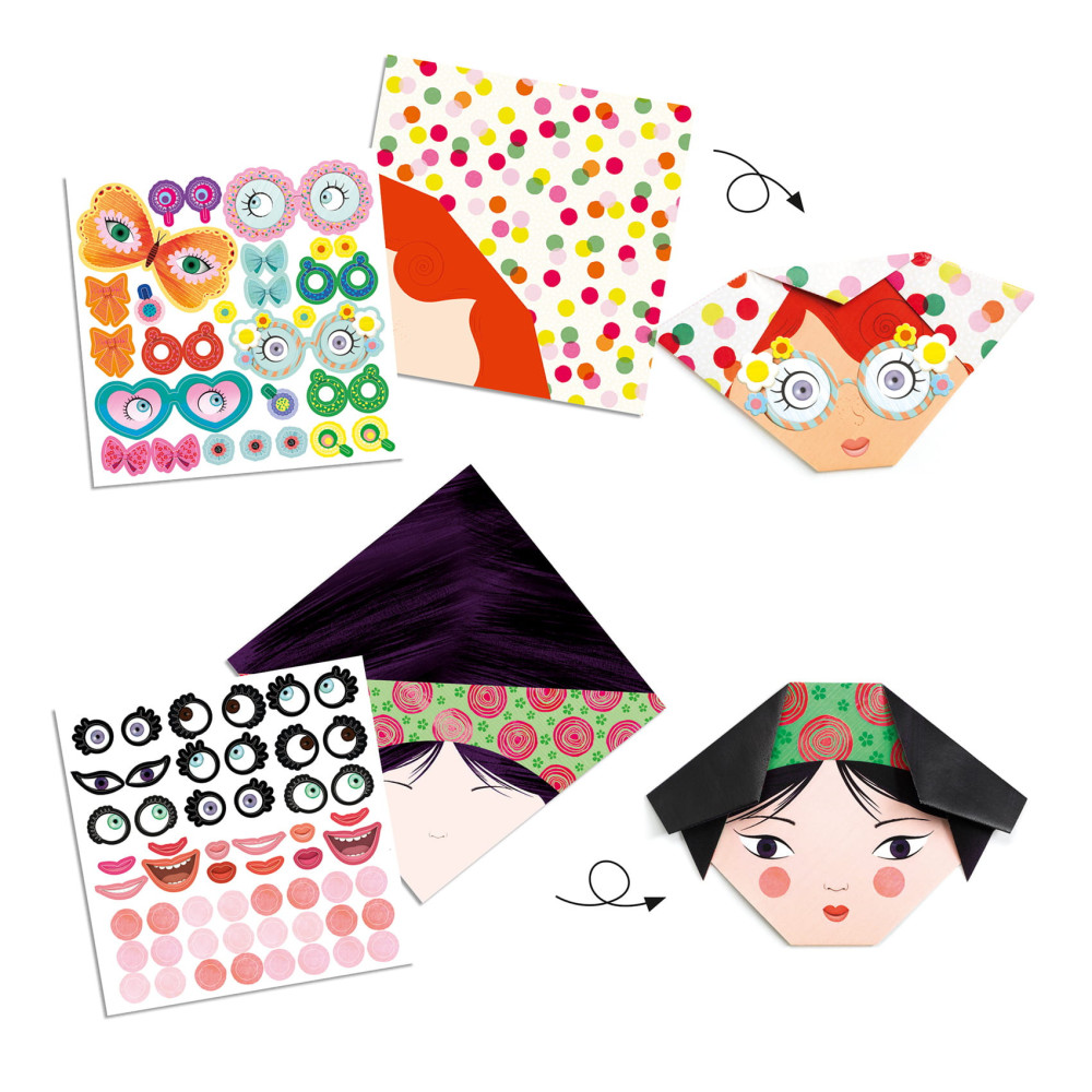 Set for origami - Djeco - Happy faces, 24 pcs