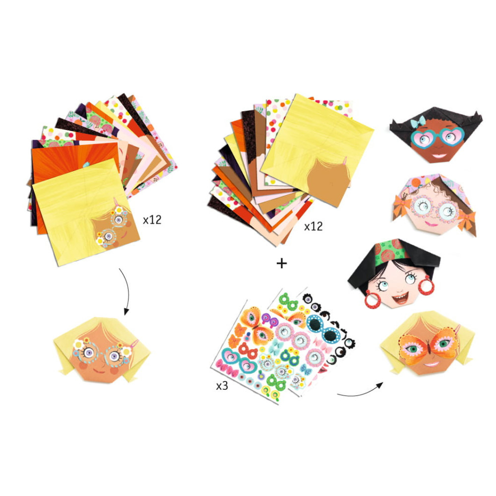 Set for origami - Djeco - Happy faces, 24 pcs