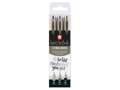 Set of Pigma Micron Fineliners 05 - Sakura - Black & Gray, 0,45 mm, 3 pcs.