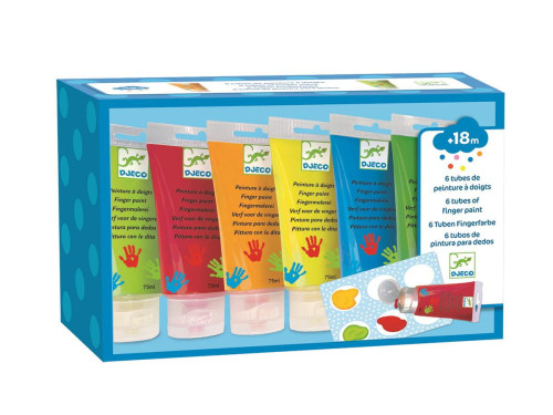 Zestaw farb do malowania palcami dla dzieci - Djeco - 6 kolorów x 75 ml