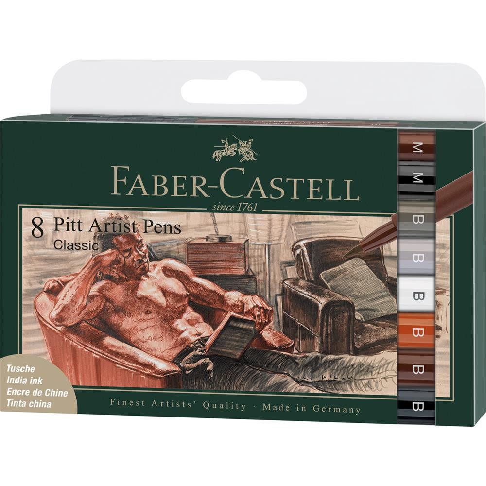 Zestaw pisaków pędzelkowych Pitt Artist Pen - Faber-Castell - Classic, 8 szt.