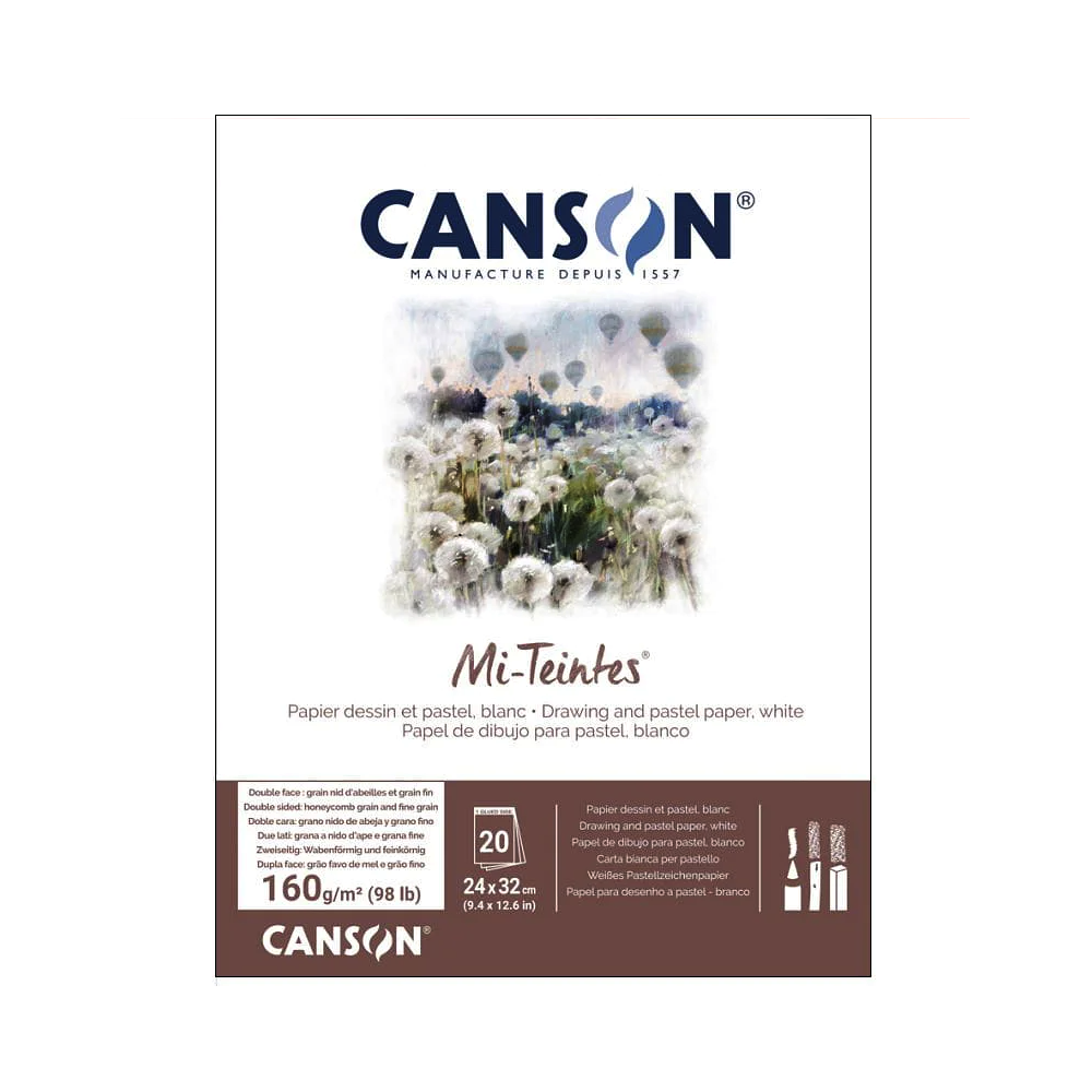 Mi Teintes paper pad for pastels - Canson - white, 24 x 32 cm, 160 g, 20 sheets