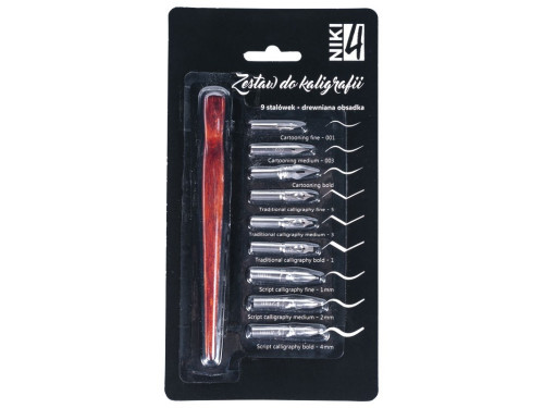Calligraphy set - Koh-I-Noor - 9 nibs and wooden nib holder